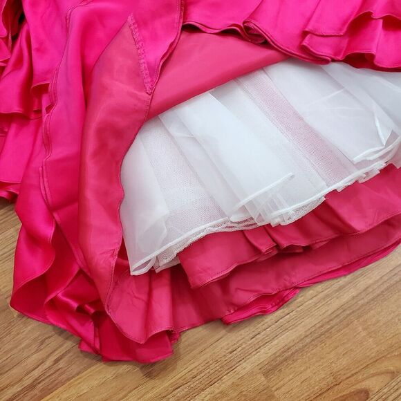 Stephen Yearick Strapless Gown HOT Pink Silk XS 2-4 Tiered Layered Skirt w/Tulle - Picture 13 of 16